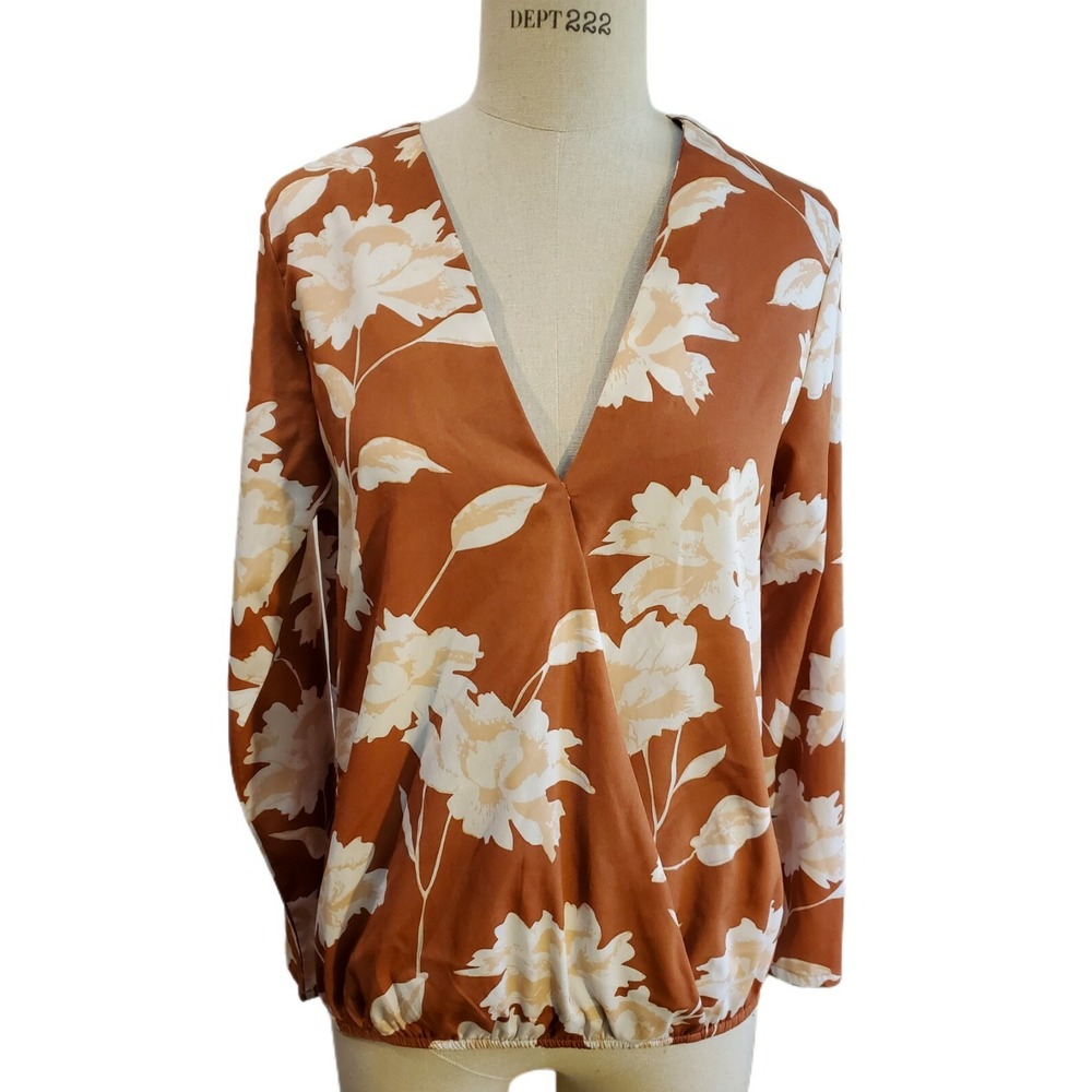 Boohoo Y2K Floral Faux Wrap Blouse With Elastic At Waist Size 10